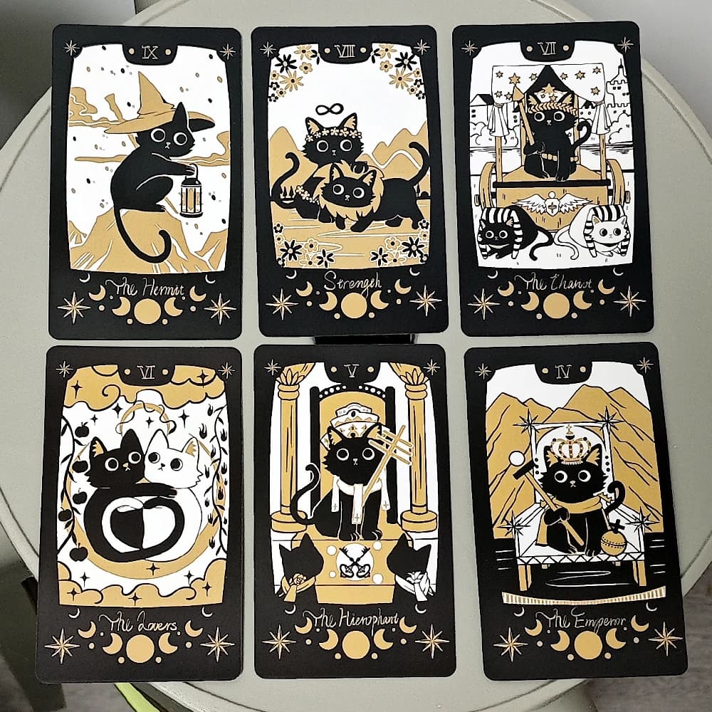 Adorabile mazzo di tarocchi per gatti 10,3 * 6 cm, mazzo da 78 carte nero