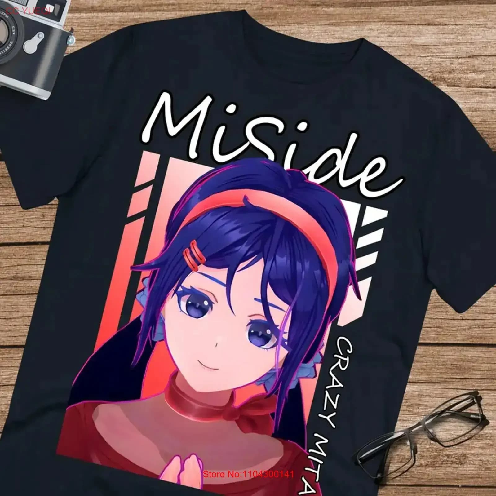 T-shirt Anime MiSide Mita in cotone ultra morbido, taglie S-5XL, nero vintage lavato, elegante, elasticizzato, alla moda, unisex, traspirante