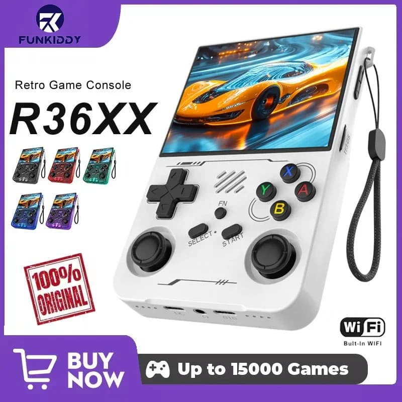 Console di Gioco FUNKIDDY R36XX con ARKOS, WIFI Integrato, Console Retro per Videogiochi, Schermo IPS da 3,5 Pollici, Lettore di Giochi Portatile Linux 64G/128G NUOVO