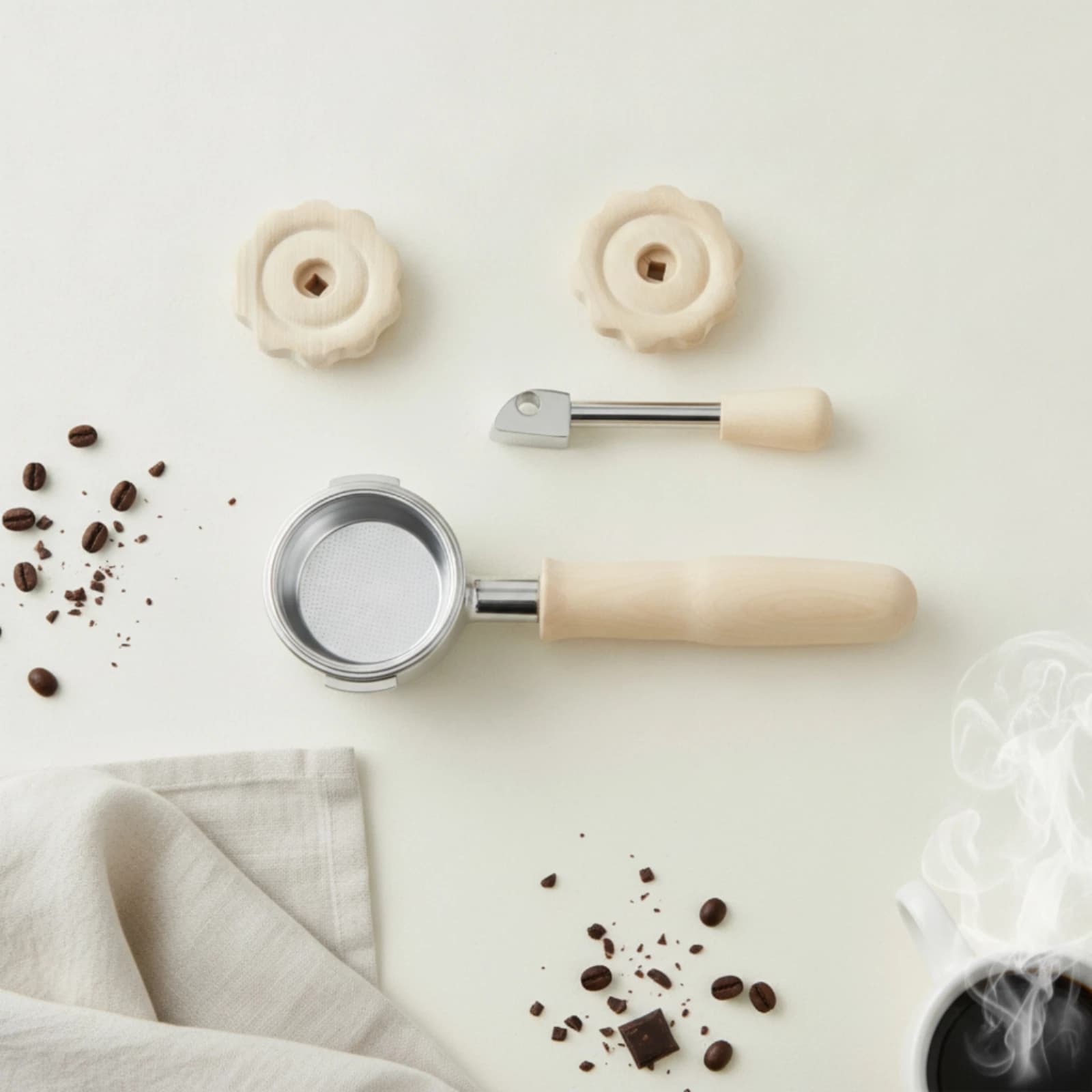 58 Mm Portafilter Kit Filter Basket Wood and Steel Portafilter Set Espresso Machine Modification Kit Replacement Parts Coffee