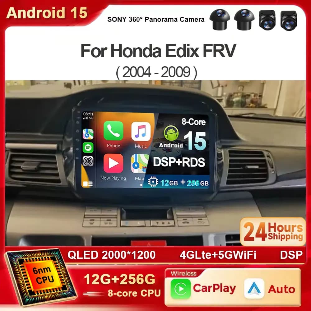 Android 15 Auto Dvd Per Honda FRV FR-V EDIX 2004 2005 2006 2007 2008 2009 Auto Radio Stereo Lettore Multimediale di Navigazione GPS WiFi