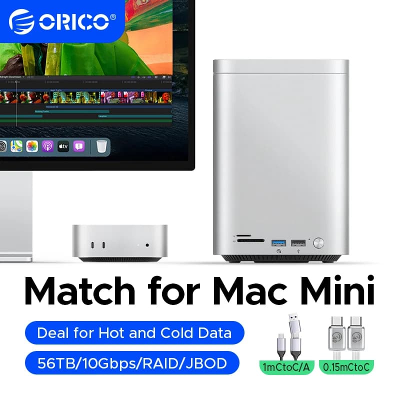 ORICO MiniTower Mac Mini M4 Dock M.2 SSD Custodia per disco rigido da 3,5 pollici Tipo C Docking Station Sistema di archiviazione ibrido desktop DAS