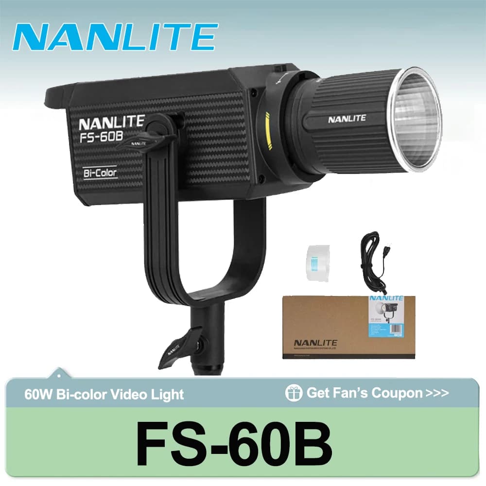 Nanlite FS-60B 70W Bi-color Spotlight 2700K-6500K Photography Light for Outdoor Studio Shoot Video Live Stream Fill Light