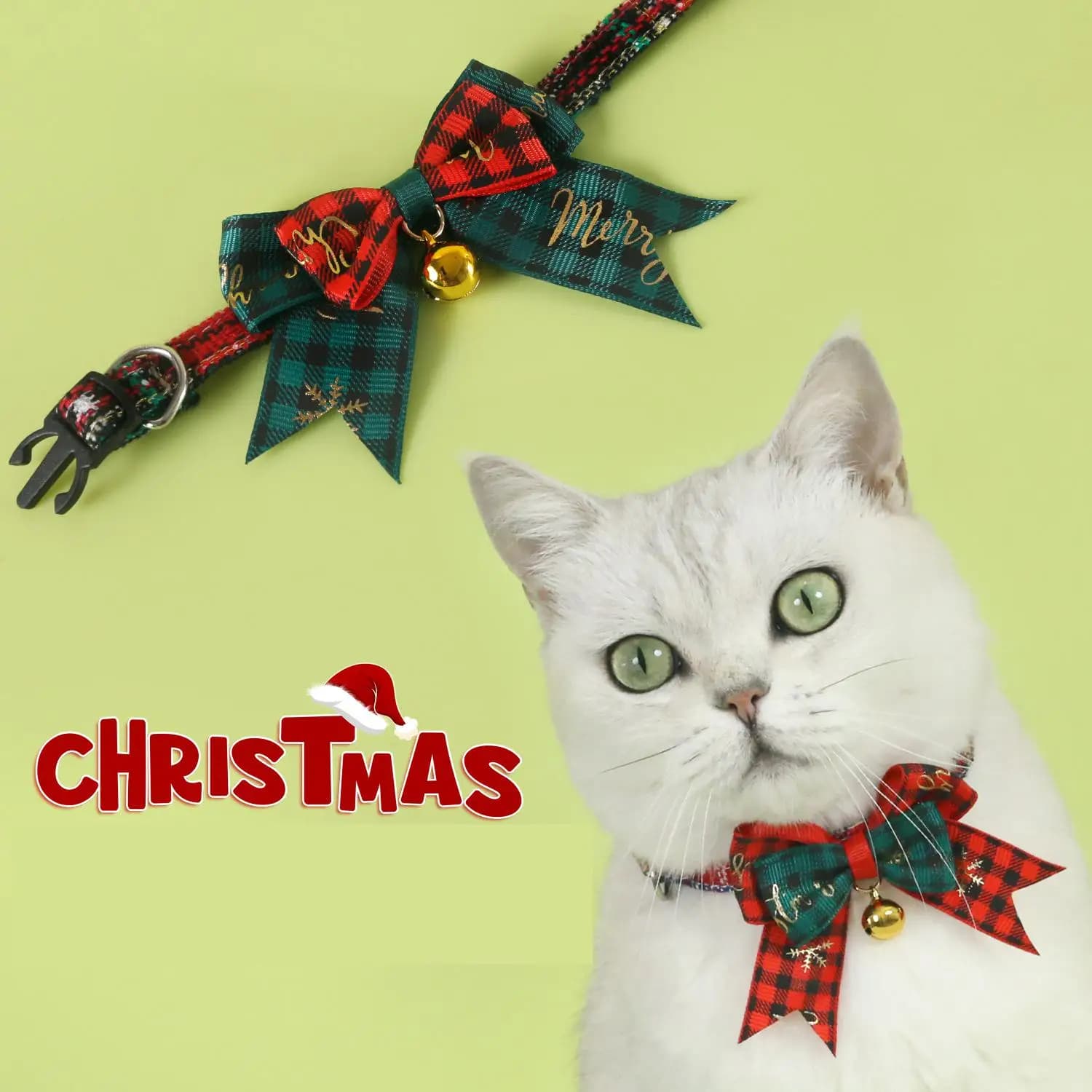 Jingle&Sparkle Collare con fiocco per animali domestici di buon Natale Anti-soffocamento regolabile con fiocchi e campanelli in lamina d'oro scozzese Cravatte festive Gatti Cani