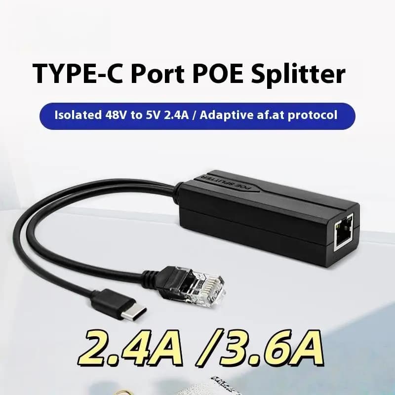 1Pcs 48V To 5V Micro USB Type-C POE Splitter 100/1000Mbps Gigabit POE Camera Injector Power Supply For Huawei Hikvision