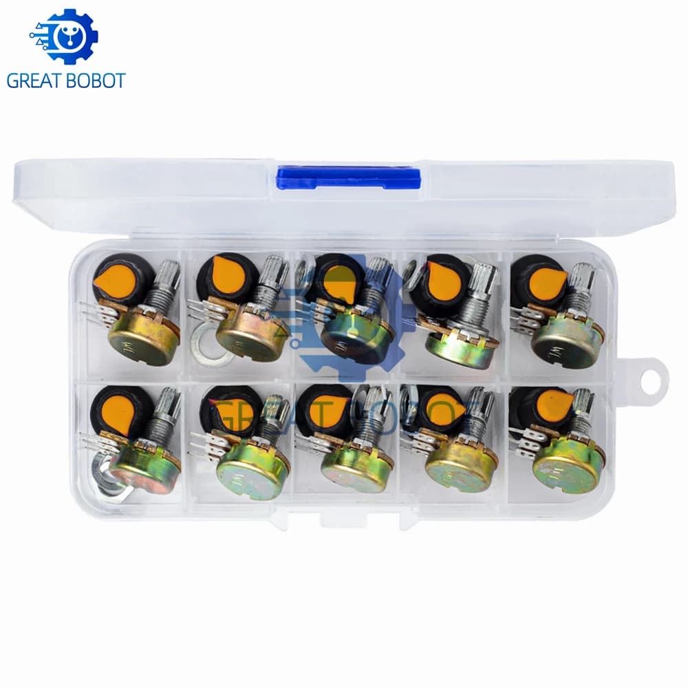 WH148 Potentiometer Kit 10 Values 1K-1M Ohm with Knobs for Arduino & Electronic DIY
