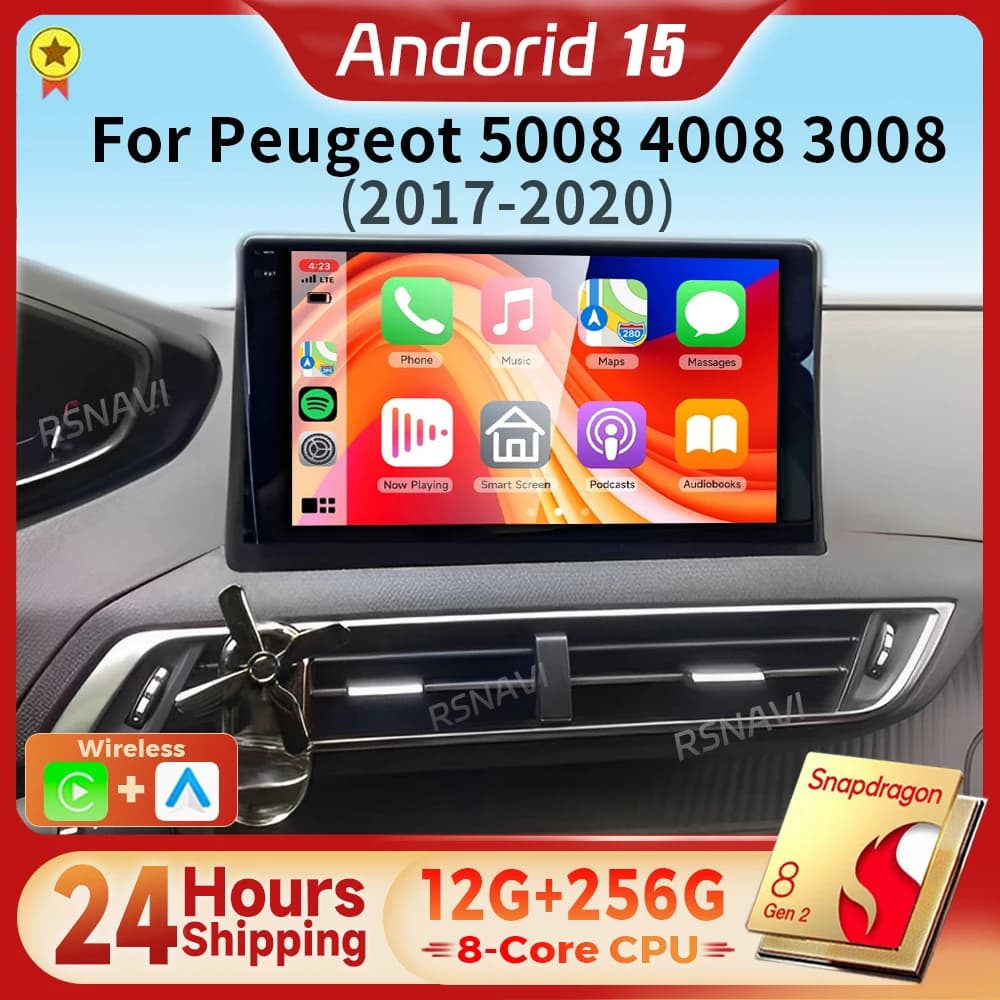 Qualcomm Android 15 Carplay Auto Car Radio Lettore video multimediale per Peugeot 5008 4008 3008 2017 - 2020 2din 24 ore di spedizione