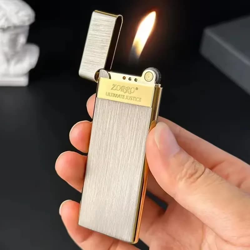 ZORRO Metal Ultra-thin Lighter Gas Inflatable Grinding Wheel Windproof Ignition Lighter Cigarette Lighters High-end Men's Gift