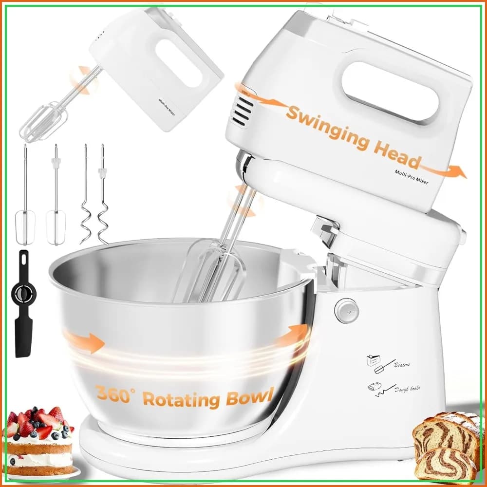 4.8QT 2-in-1 Stand Mixer, 250W Auto-Rotating Bowl, Tilt-Head, 5-Speed for Cookies, Bread, Cake