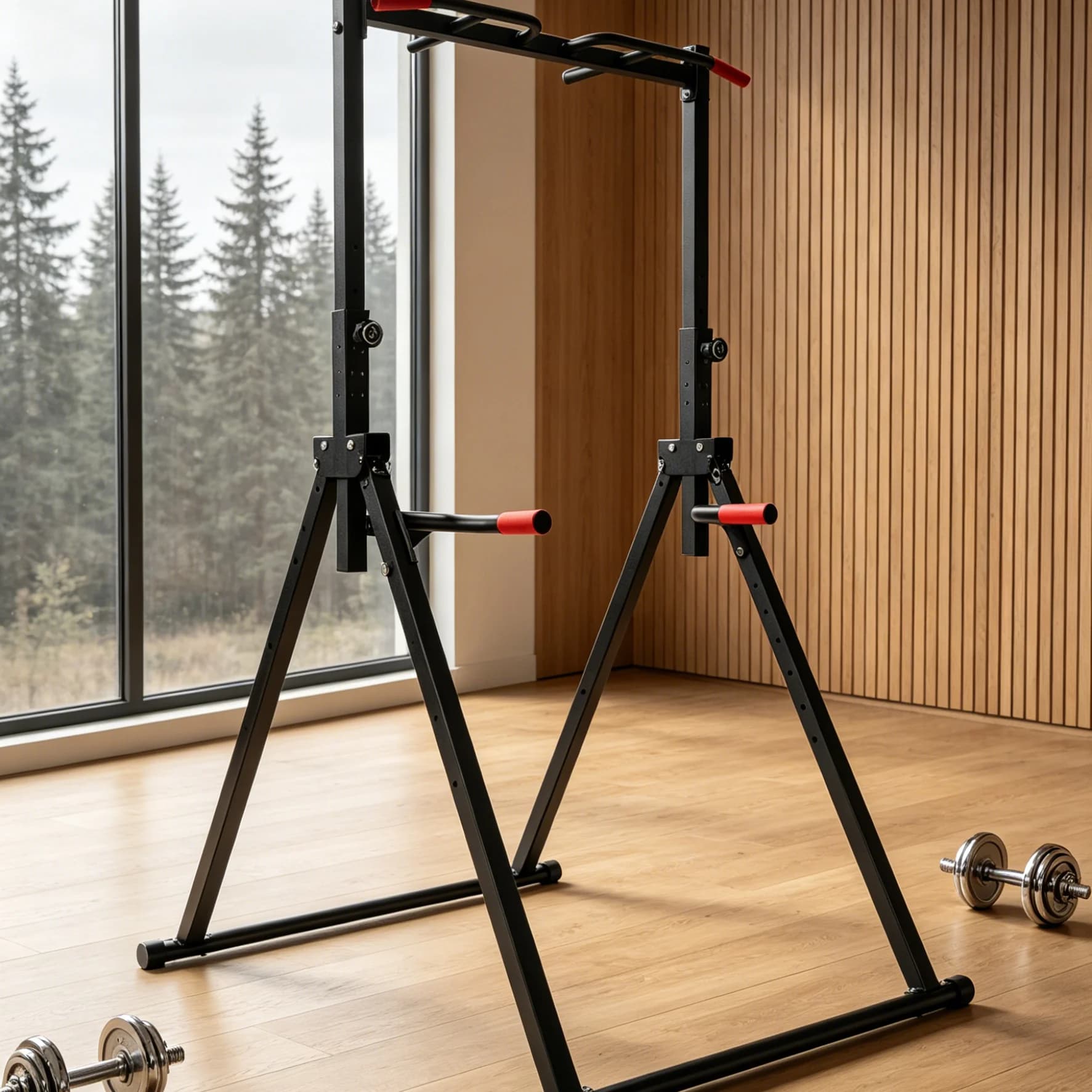 Triangular Stable Frame Pull Up Bar With Safety Pins Hanging Chain Design, Easy Quick Assembly Complete Fittings