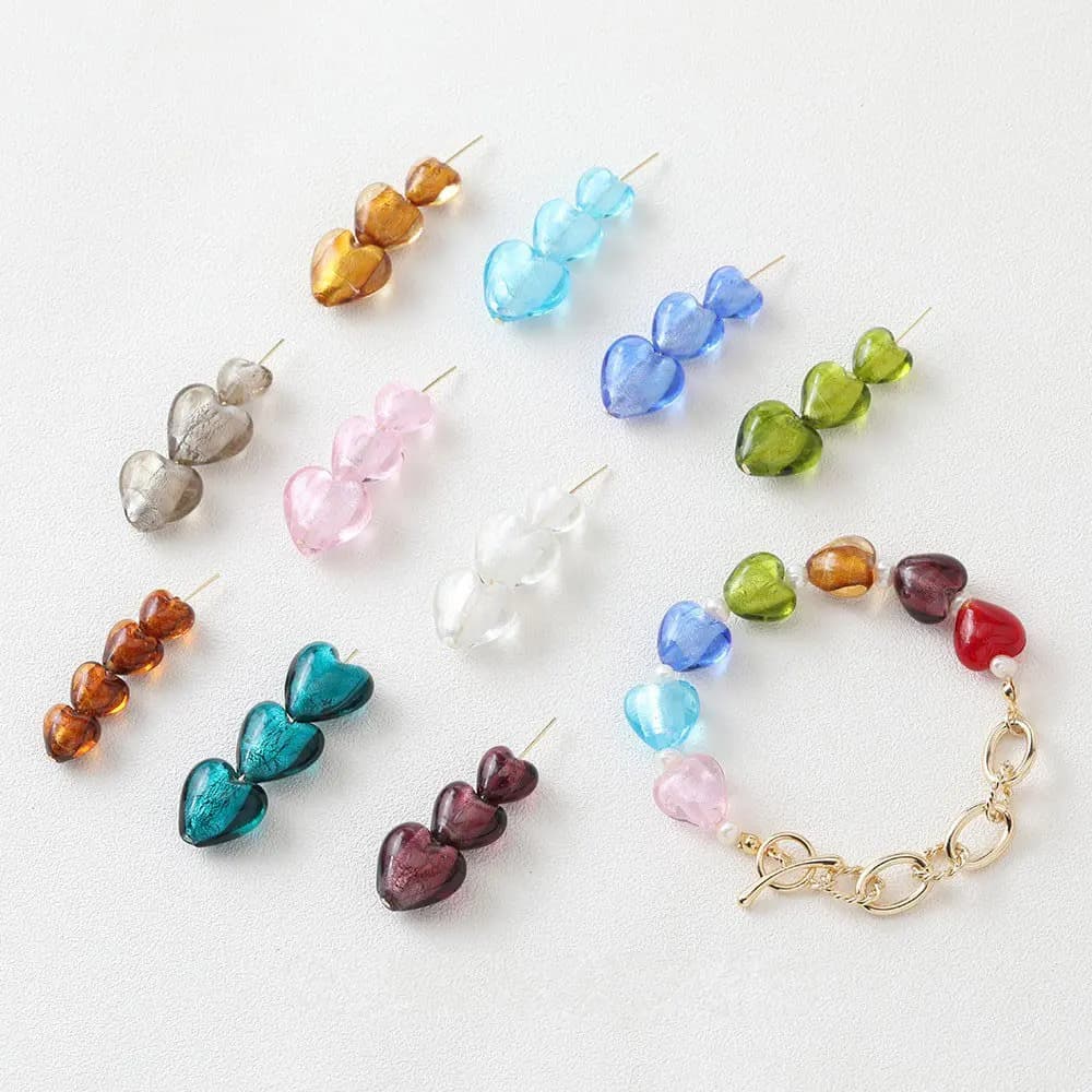 Ciondolo a cuore in vetro 10 pz contenente ciondoli di perline in lamina d'argento per gioielli che fanno il braccialetto fai da te Handmade10/12/15mm