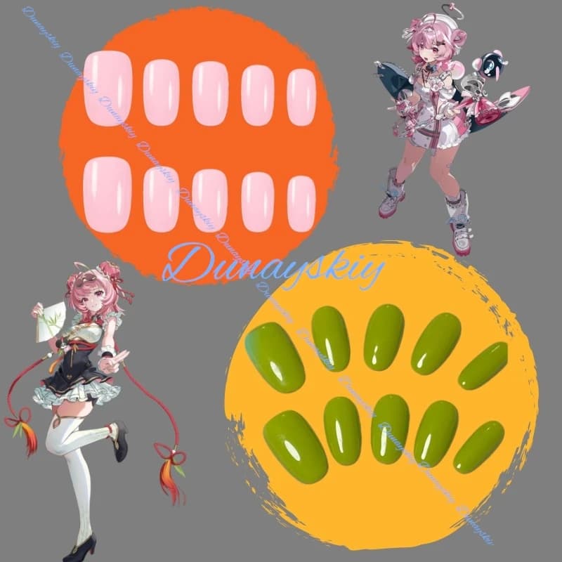 Pink Handmade Chiz Cosplay Prop Nail Neverness To Everness Short Press On Nails From Ring Suitable Daily Wear Costume