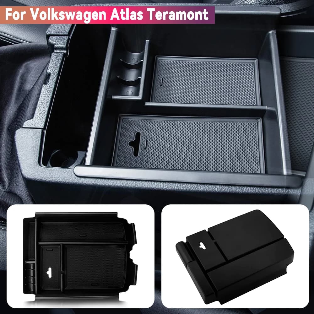 Plastica nera opaca ABS per Volkswagen Teramont Atlas Scatola portaoggetti per console centrale per auto Accessori per auto Decorazione interna