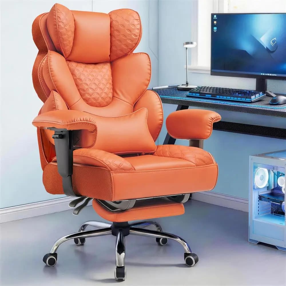 Sedia da Gaming Grande e Alta, Ergonomica, Robusta, da Ufficio, Stile Racing, con Cuscino Lombare Regolabile e Poggiapiedi, Reclinabile a 150°
