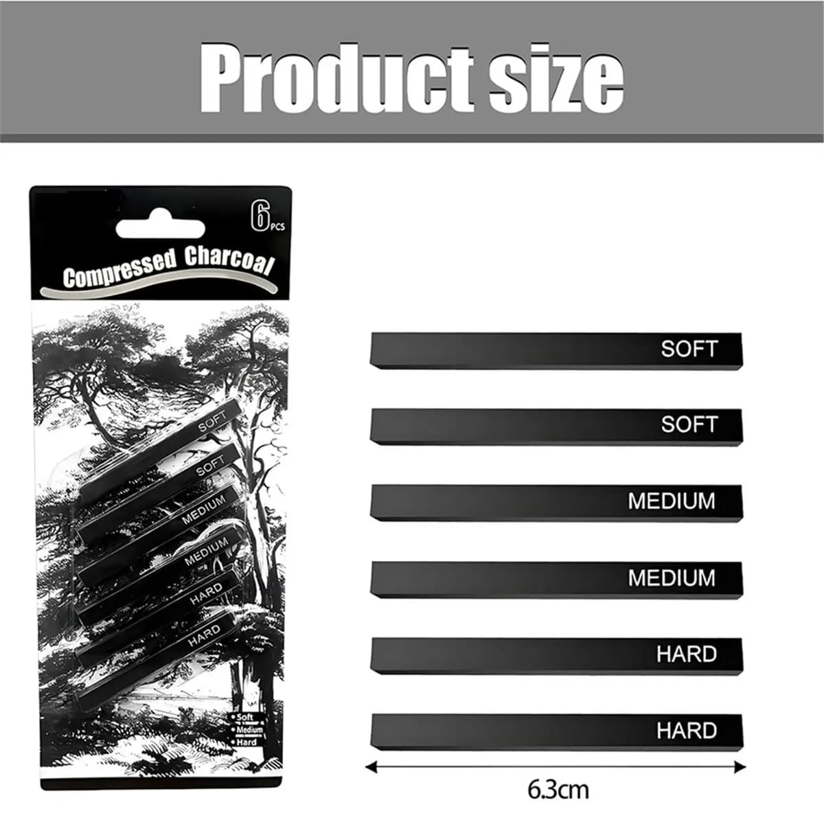 STOCK-6Pcs Willow Charcoal Sticks for Art, Ideal for Sketching, Shading, and DIY Crafts, Perfect for Beginners & Professionals