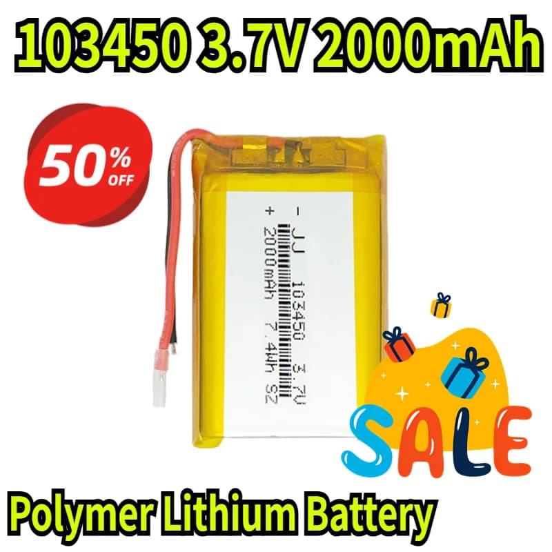 Batteria al Litio Polimero 103450 3.7V 2000mAh, Batteria agli Ioni di Litio per Power Bank e GPS