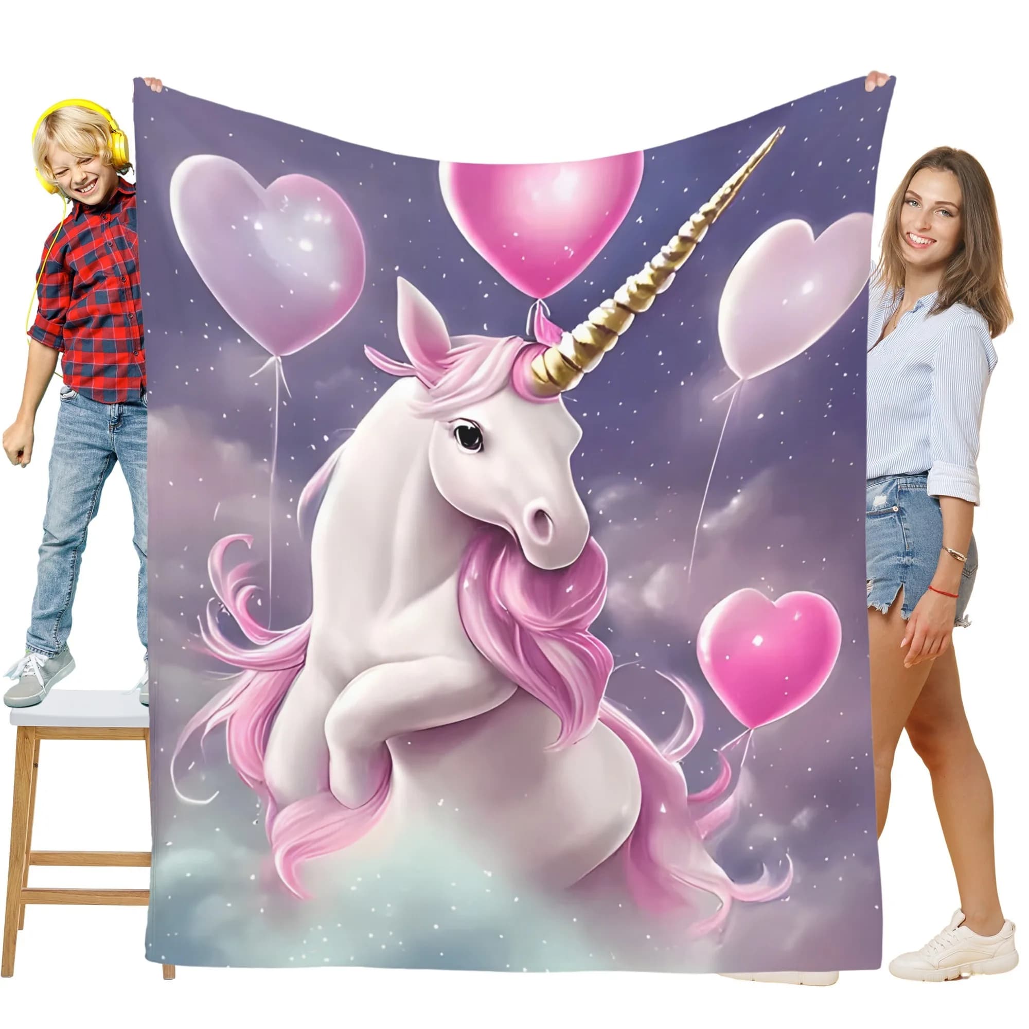 Coperta morbida e calda con palloncino Dreamy Unicorn Love, perfetta per divano, letto, ufficio e viaggi - Regalo ideale