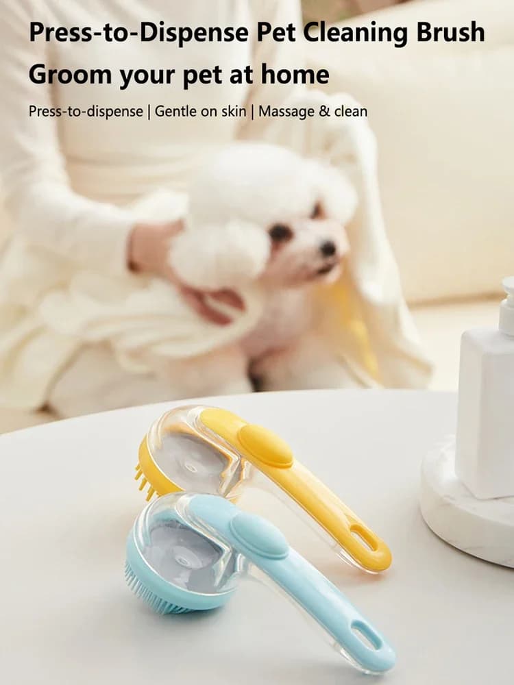 Long Handle Pet Bath Brush Liquid Adding Shampoo Massager Comb For Dog Cat Hair Washing Scalp Cleaning Soft Massage Shower