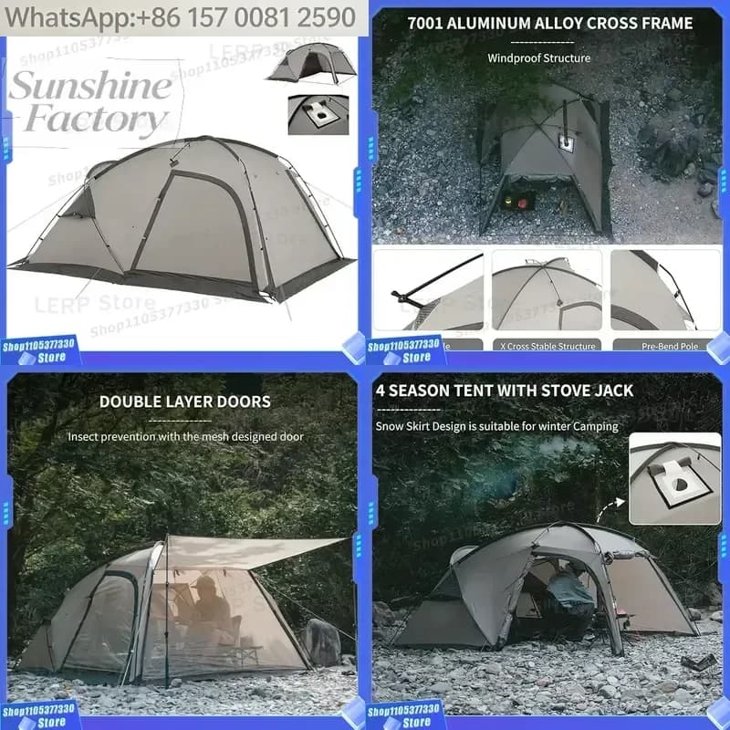 Hot Tent with Stove Jack, 4 Season Tent, 1/2 Person Camping Tent, UPF50+ Waterproof Windproof Winter Tent with Room and Hall