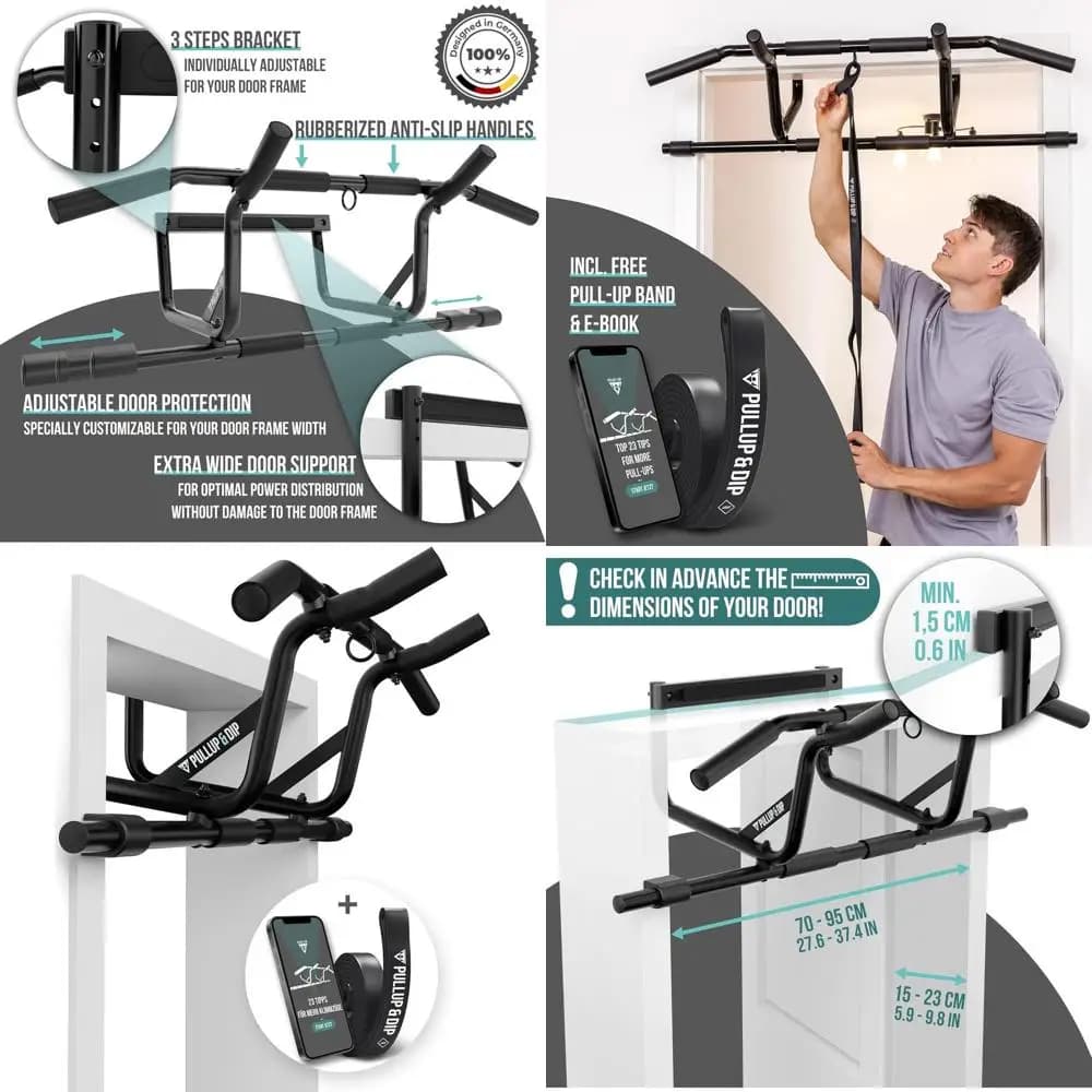 Traction bar to hang at door frame without screws and without slip, professional door bar, traction bar with padded handles