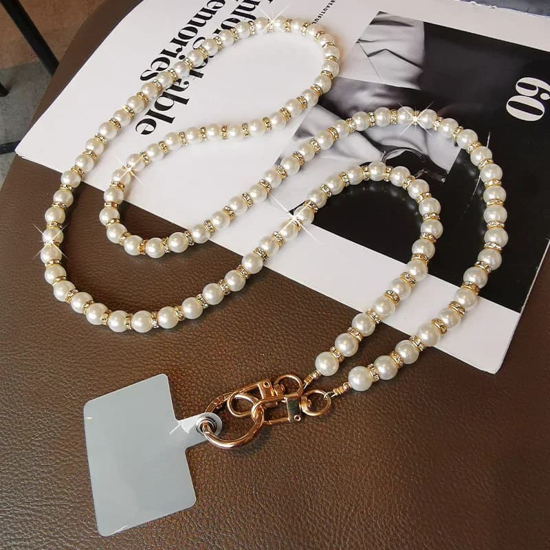 Luxury Korean Shoulder Chain with Pearls for iPhone 14 15 Pro Max Samsung Flip 4 S21 S22 S23 Ultra