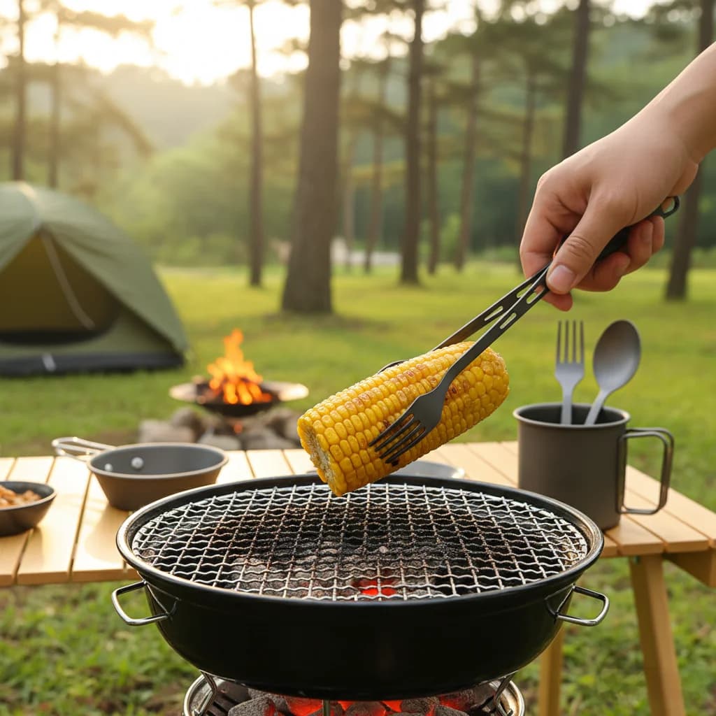 Set di coltelli cucchiaio forchetta in titanio - Pinze da campeggio | Utensili da zaino ultraleggeri, set di posate da viaggio, resistenti al calore e alla ruggine,