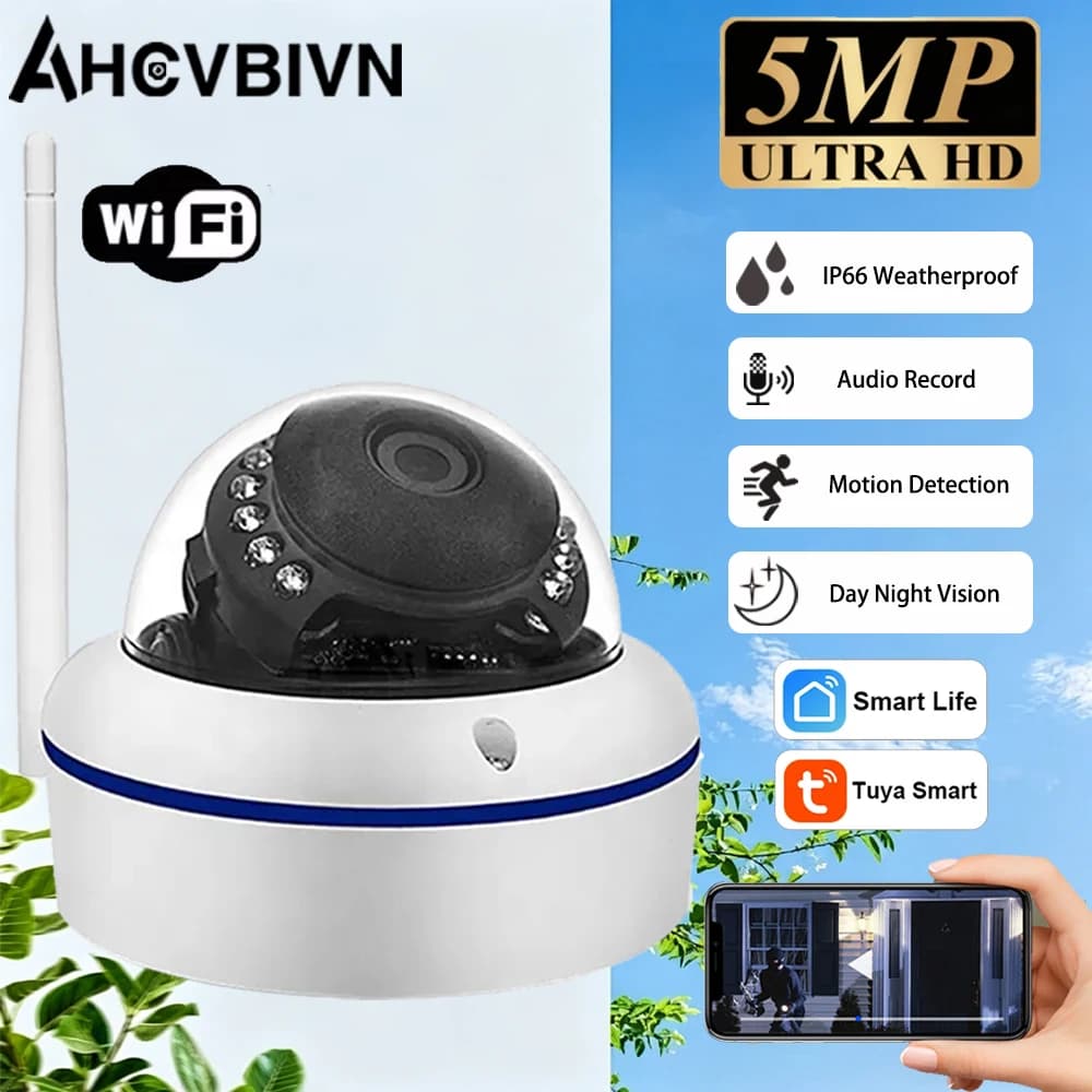 Metal Material 5MP Wifi Dome IP Camera TUYA Wireless Camera Audio Record Smart Life Home Vandal-Proof Waterproof Outdoor Camera