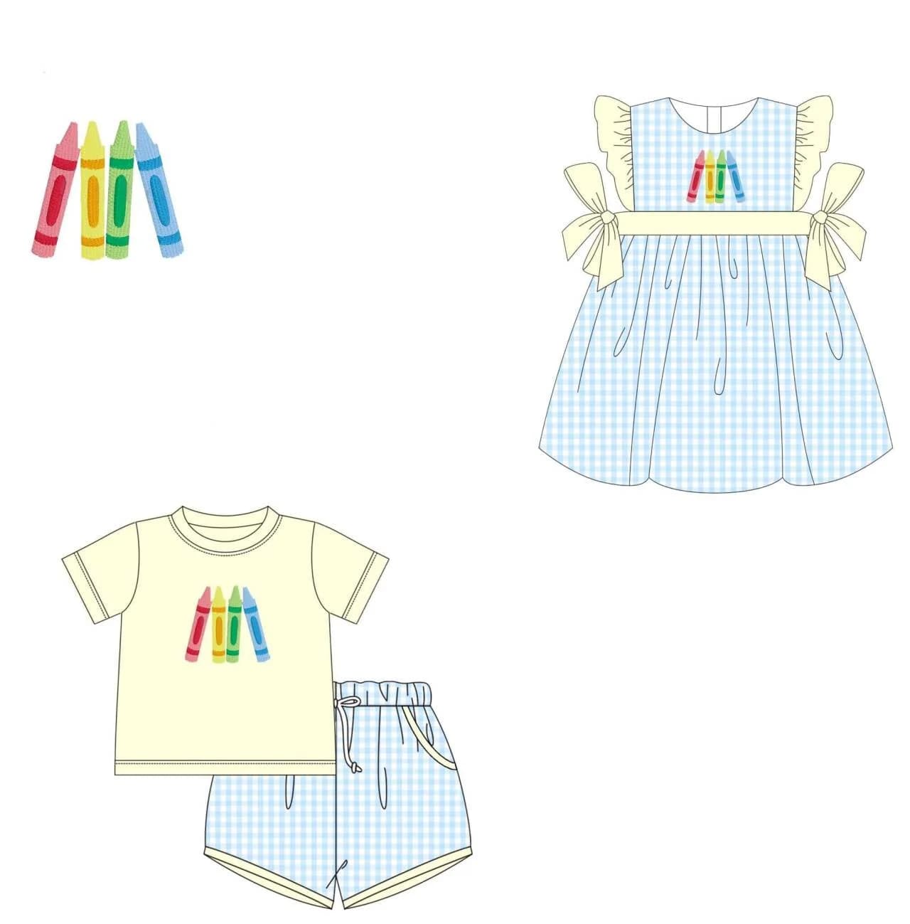 Boutique Children Back To School Outfits Apple Pencil Clothing Girls Boys Shorts Sets With Girls Apple Dress