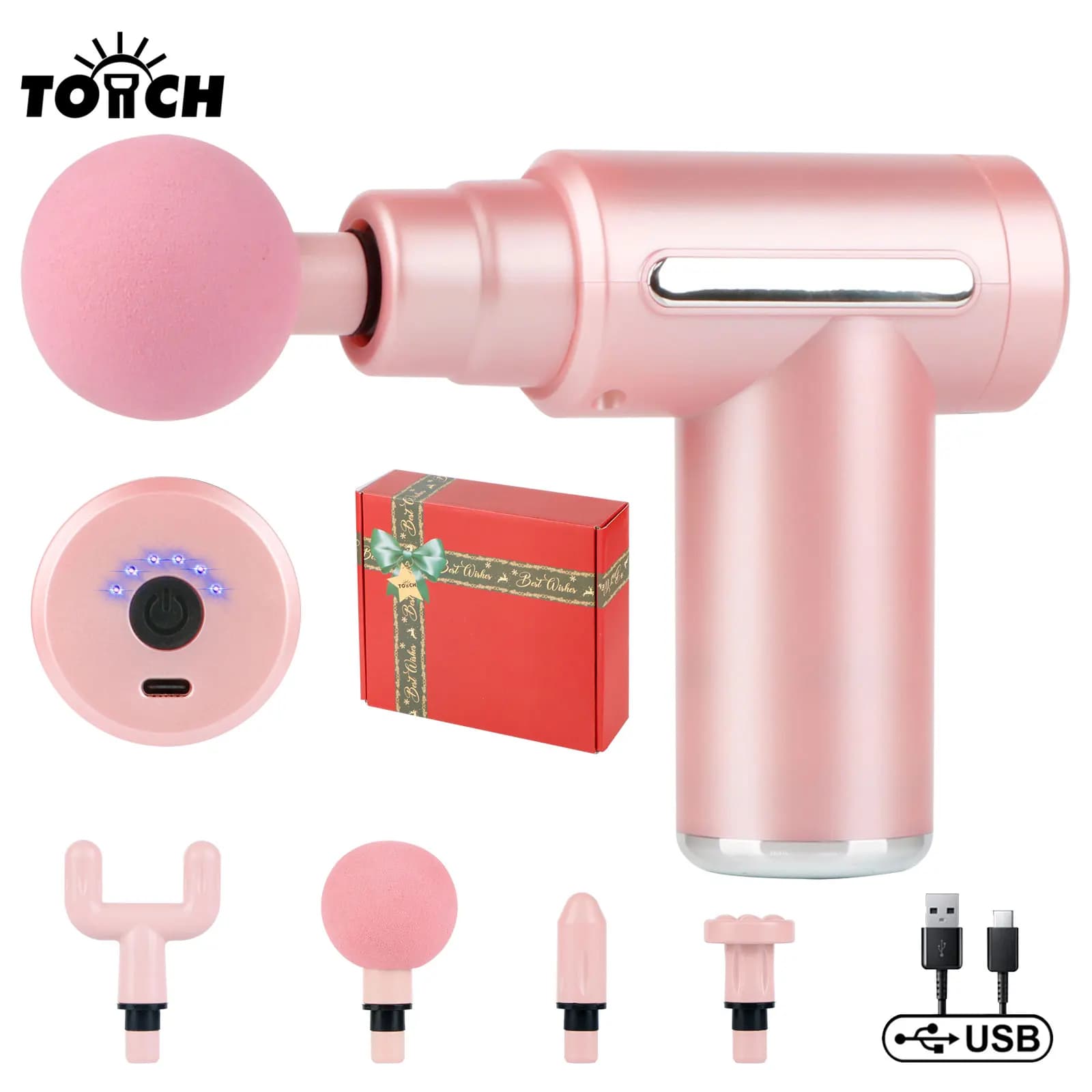 1pc Pink Massage Gun Type-C rechargeable percussion on the percussion muscles on the back of the neck palmar hammer massager athletes
