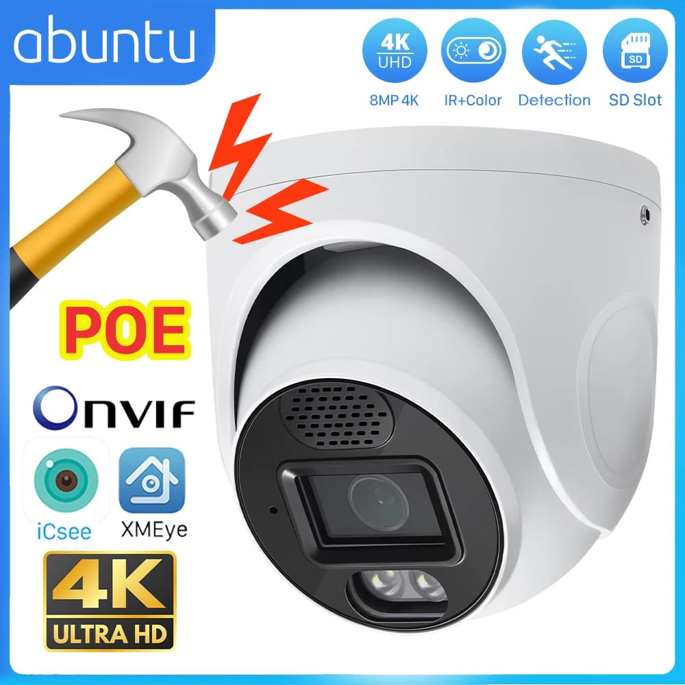 Telecamera POE da 8MP 4K IP Celling Telecamera di sorveglianza cablata grandangolare da 2,8 mm per visione notturna in metallo antivandalo per sistema di sicurezza NVR
