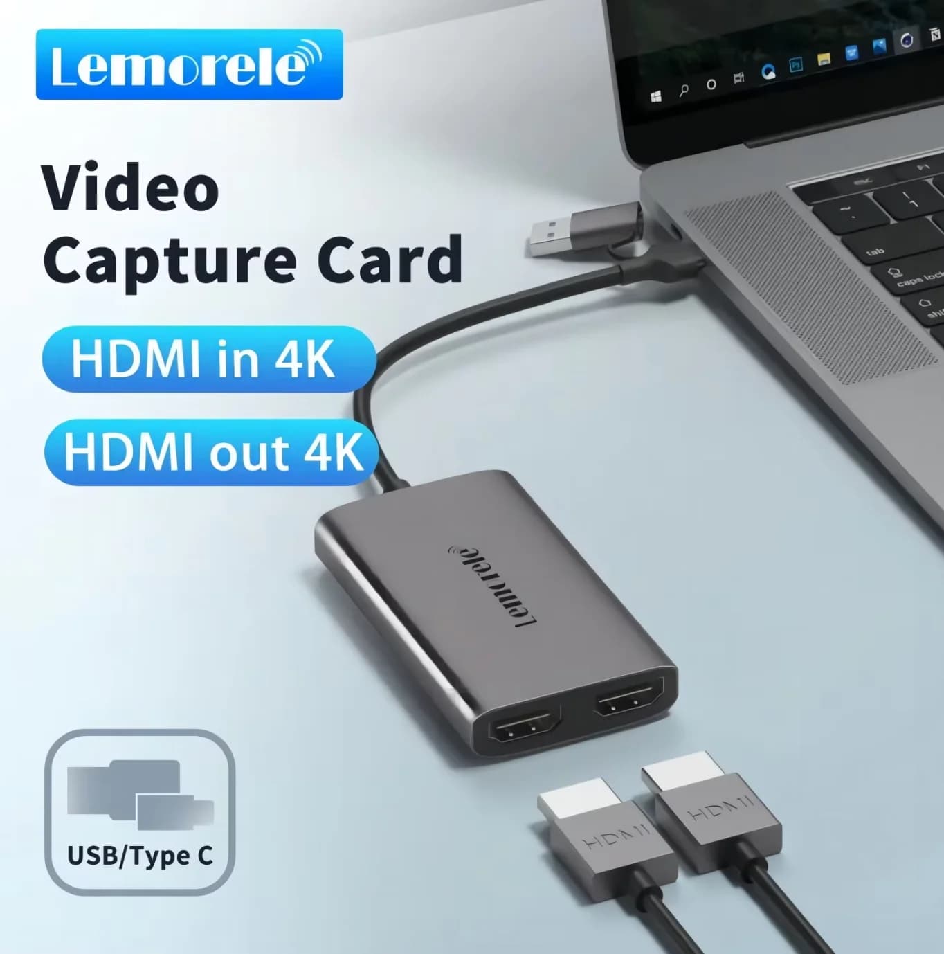 Scheda di acquisizione video Lemorele 4K compatibile HDMI con scheda di registrazione video USB/tipo C per Switch Xbox PS4/5 Gaming Live Streaming