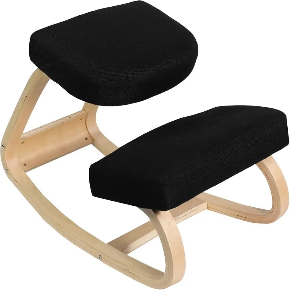 Sedia a dondolo ergonomica in legno con cuscino, seduta di supporto posturale per casa e ufficio
