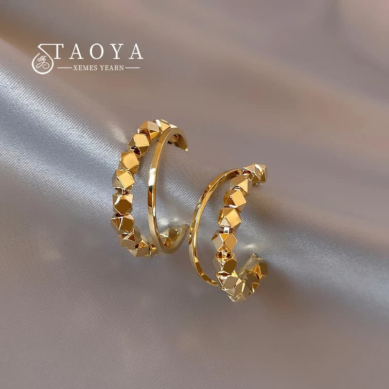 2025 New Geometric Cube Gold Color Granule C-shaped Dangle Earrings Fashion Jewelry Exquisite Accessories For Women‘s Girls Gift