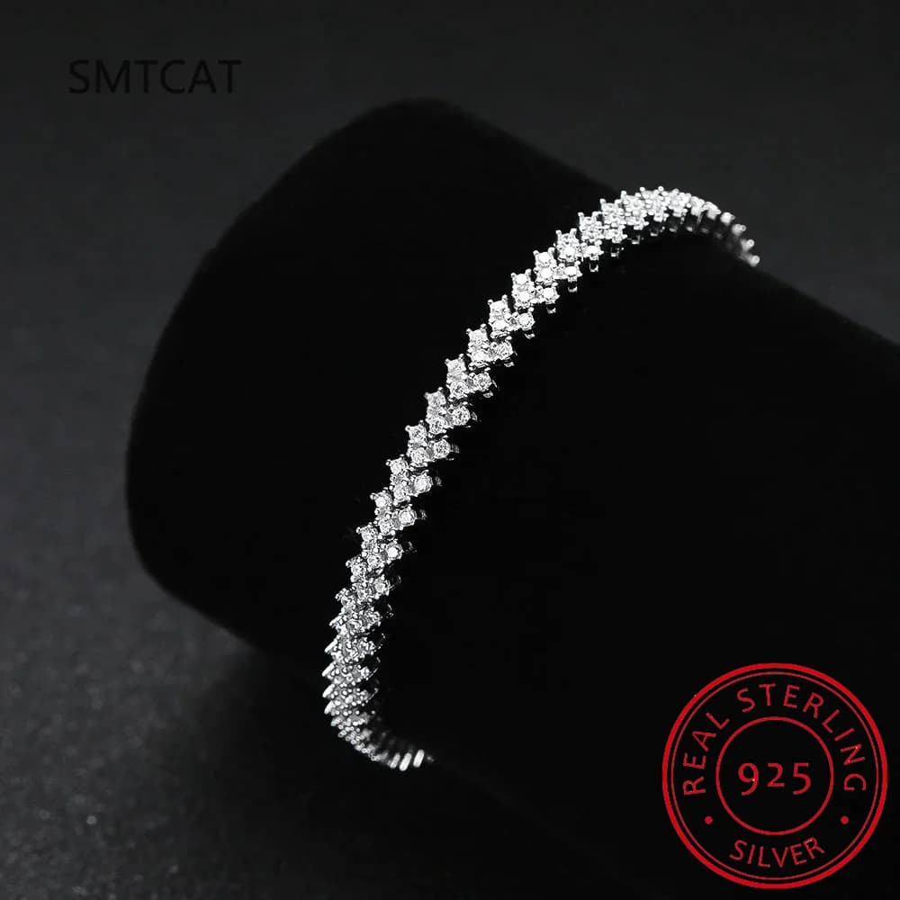 Bracciale tennis originale Moissanite Bracciale in argento sterling 925 placcato in oro bianco 18 carati Braccialetti con diamanti imitazione scintillante per donna