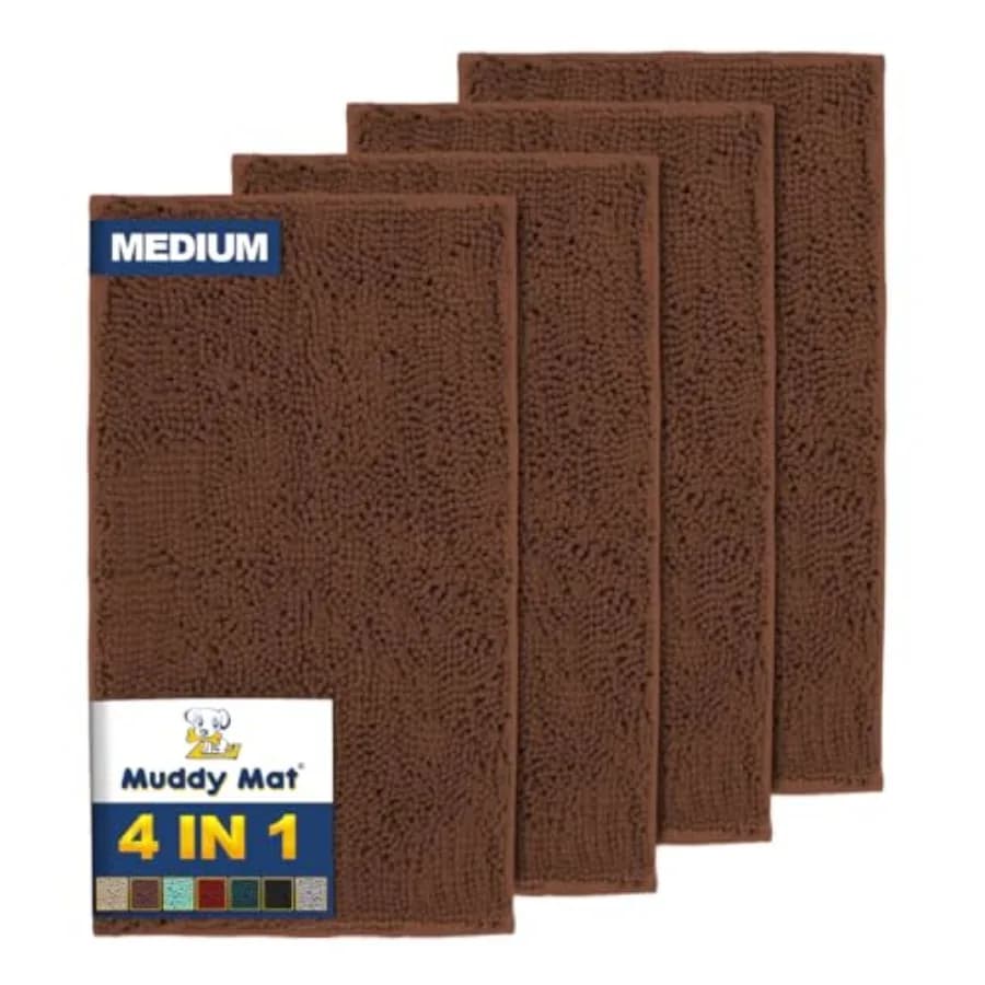 ® Set di 4 Tappetini in Microfibra Marrone, 30"X19", Altamente Assorbenti, Come Visto in TV, Antiscivolo, Spessi e Lavabili, per Porta, Bagno e Animali Domestici