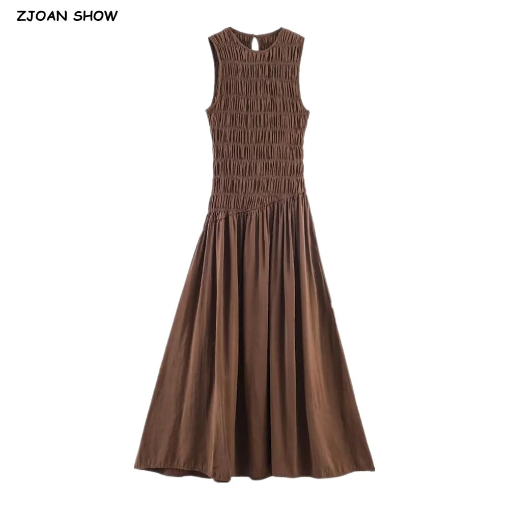 Women's Vintage Dress with Neckline, Low Waist, Sleeveless, Elastic, Furnishing, A-line Model, Waist Dress, Holiday Dress
