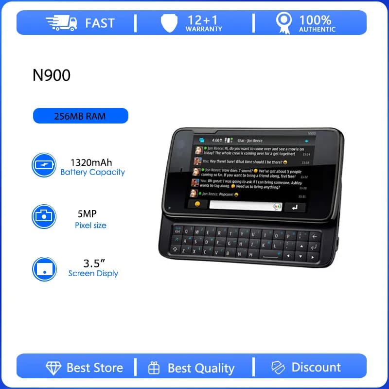 Original Refurbished N900 3G Single Sim Unlocked GSM 900/1800 Mobile Phone Russian Keyboard Made in Finland