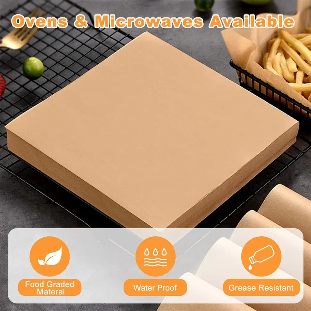 100 Count Pre-Cut Deli Wax Paper Sheets 12x12" Natural Kraft Parchment Paper Sheets For Food Basket Liners Sanwich Wrapper Paper