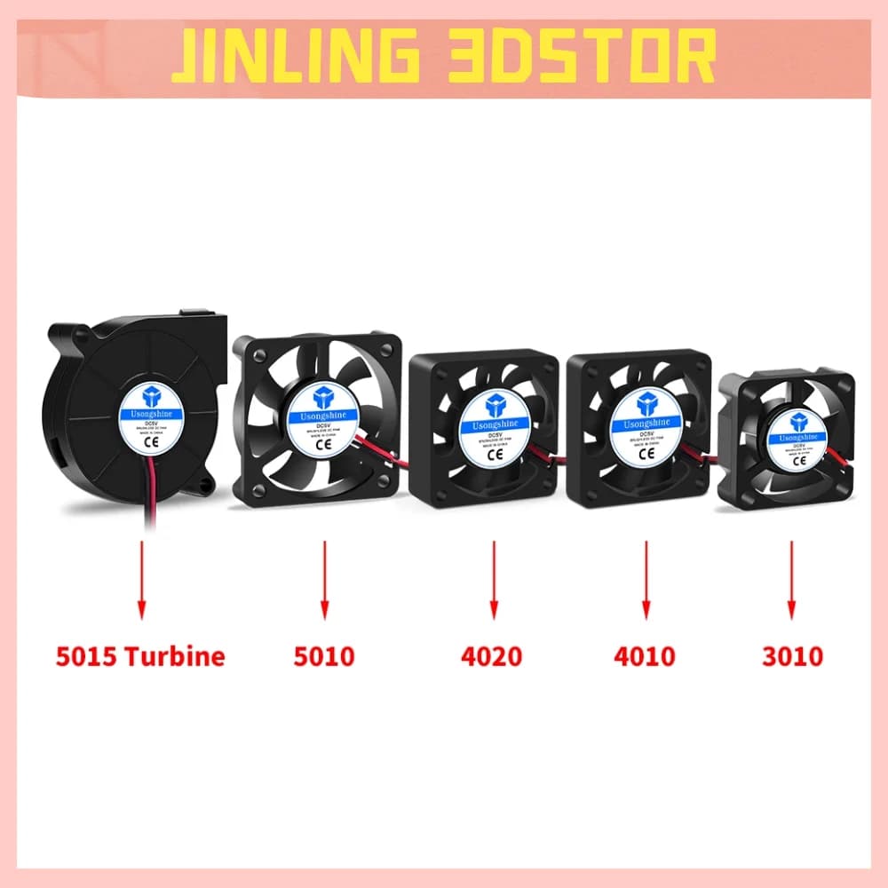 5015/4010/4020 12V and 24V Cooling Turbo Fan 3D Printer Parts Without Brushes 2 Pin For Extruder DC Cooler Blower Parts Black Plastic Fans