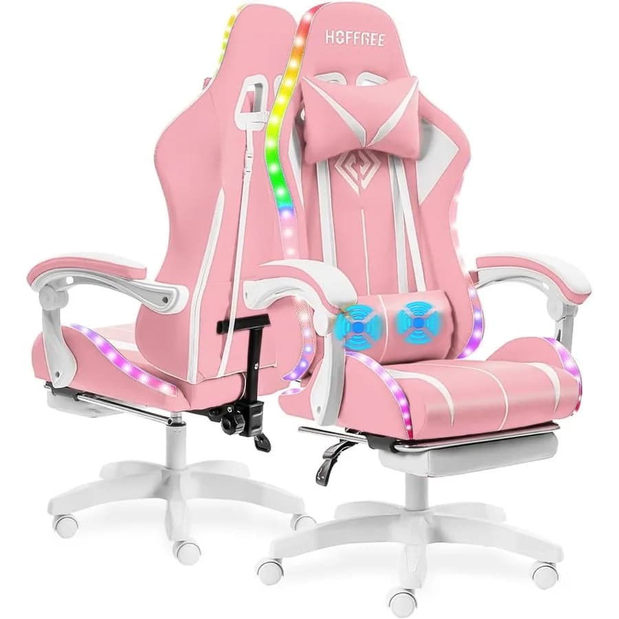 Sedia da gioco con luci LED RGB con massaggio e poggiapiedi Sedia ergonomica per computer Sedia per videogiochi con schienale alto regolabile