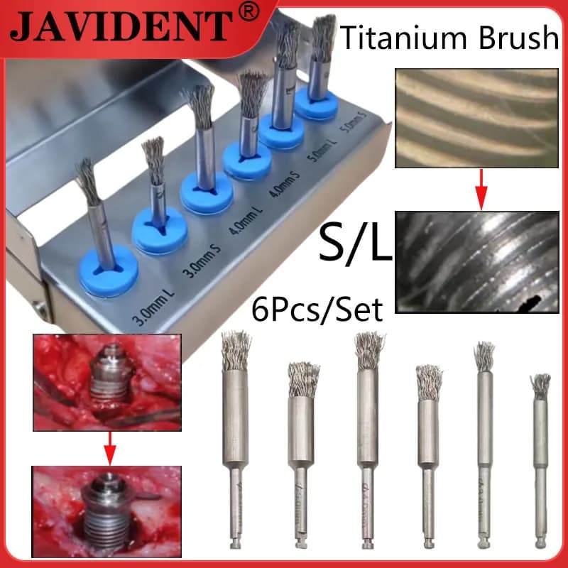 6 Pz/set Manutenzione Implant Dentale Spazzola in Titanio Spazzola per Pulizia del Filo della Superficie dell'Impiante Spazzola per Protesi per Assento Orale Autoclavabile