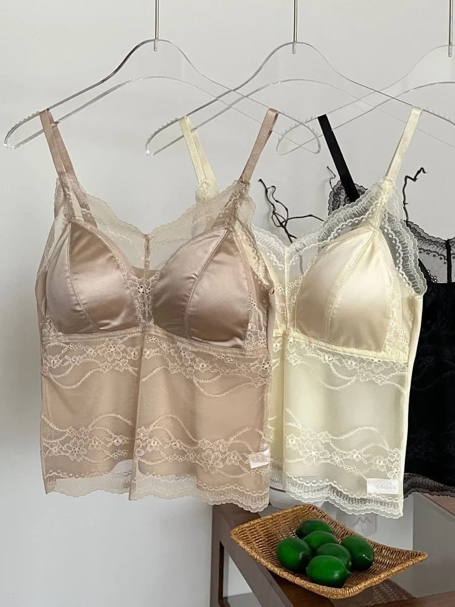 Sexy satin top with Lace inserts, Women's Underwear with U-Style, Sleeveless, Wearing Under or Above, Short Style