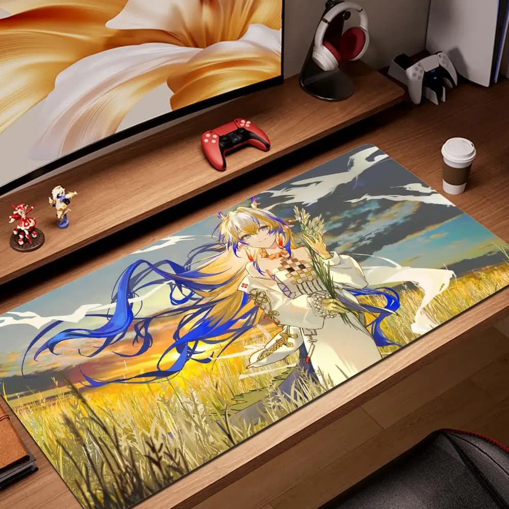 HYBXAXC Mouse Pad Scrivania Carino HD Tappetino da scrivania Tappetini per tastiera da gioco estesi Grande XXL Gamer Arknights Shu Cute Girl Mousepad 90x40