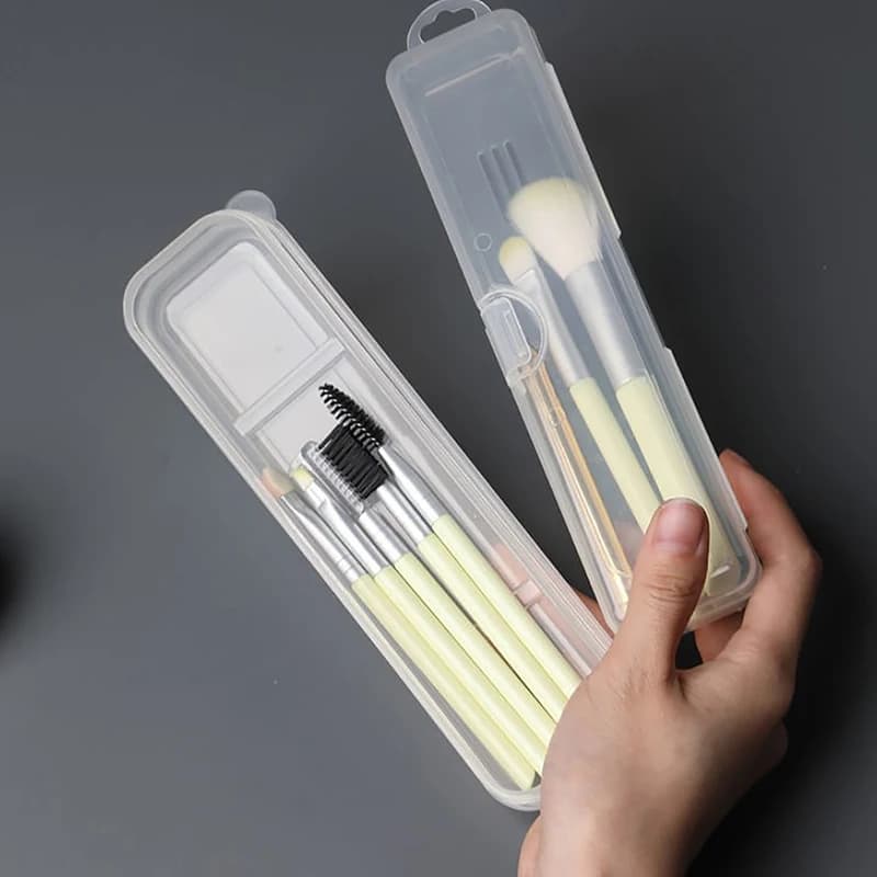 Scatola portaoggetti portatile trasparente con coperchio per pennelli da trucco, matite per sopracciglia, bacchette, organizer da cucina e accessori cosmetici