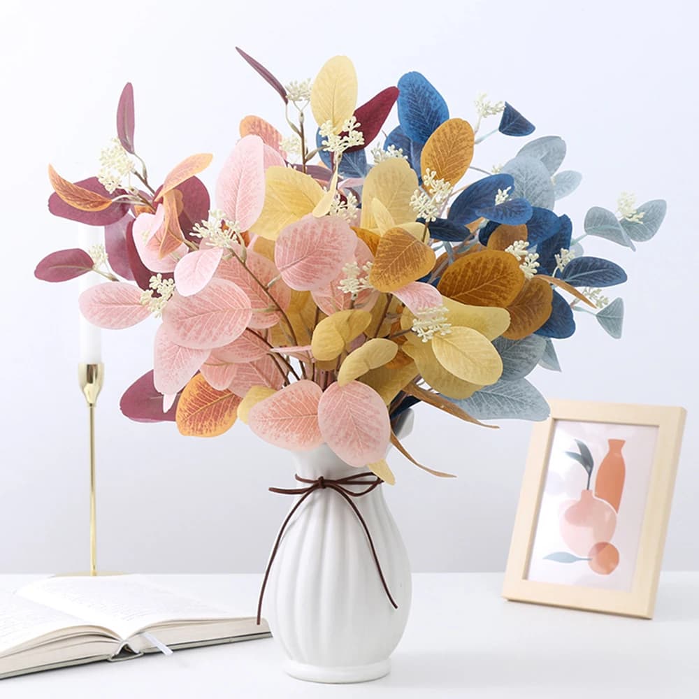 Ramo di Eucalipto Artificiale con Foglie e Frutti per Composizioni Floreali, Bouquet da Sposa e Oggetti di Scena Fotografici