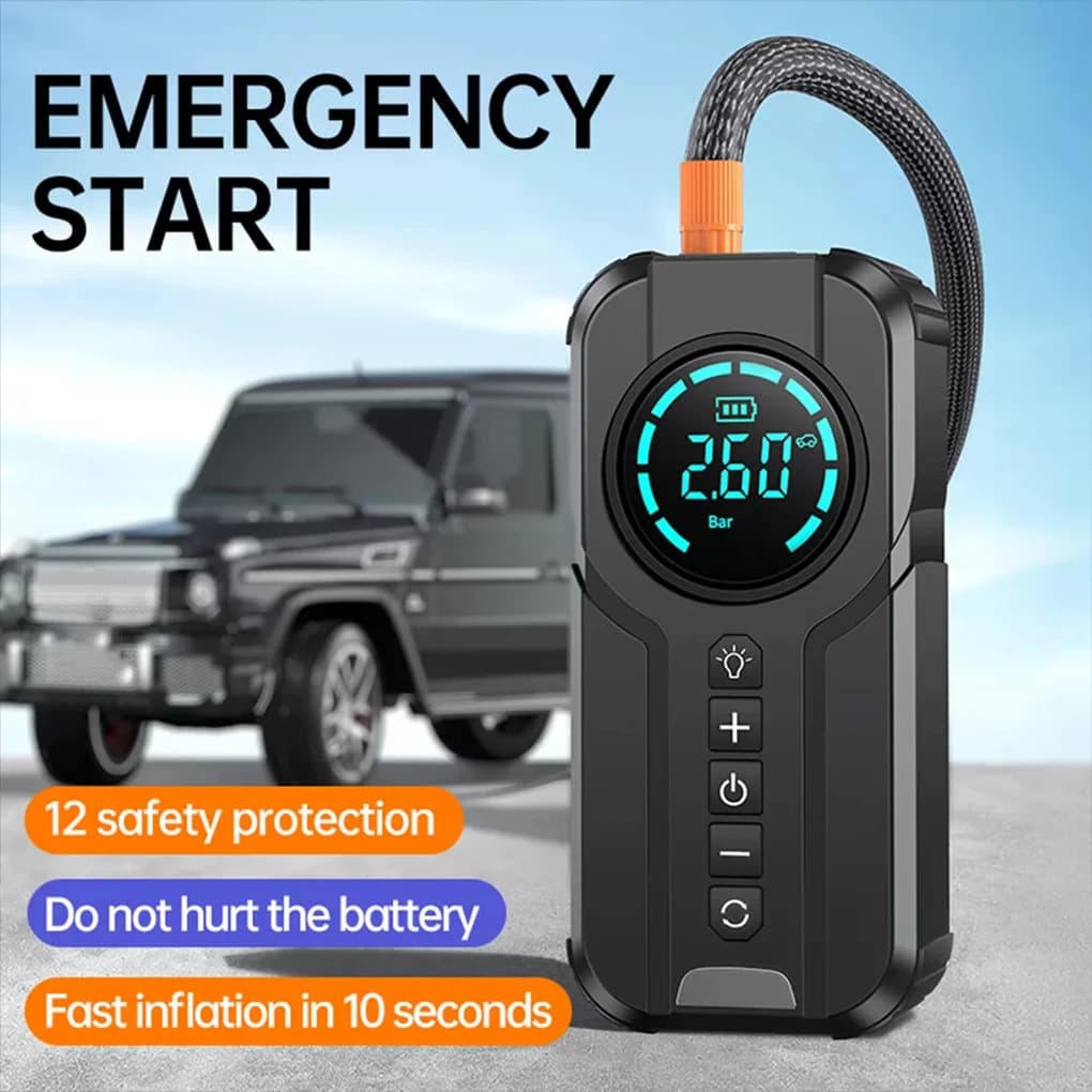 Compressore d'aria per auto senza fili Display 10400mAh Pompa di gonfiaggio per pneumatici elettrica Salto di avviamento Compressore d'aria per moto Palla per pneumatici per auto