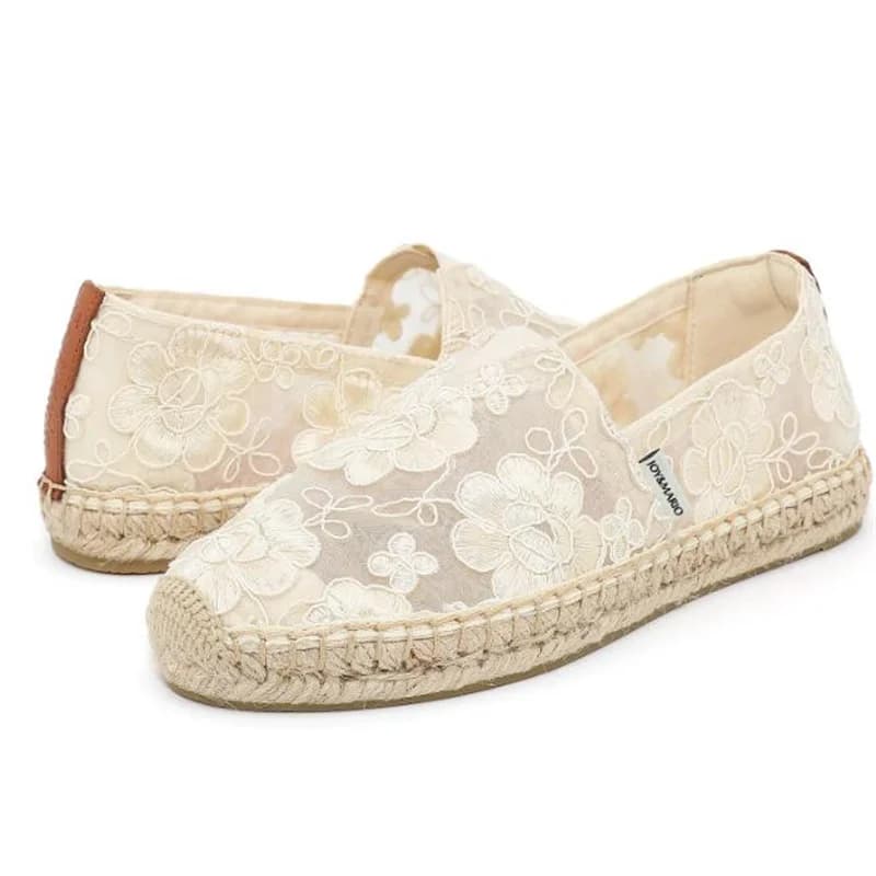 J&M Mocassini da donna 2025 Scarpe da pescatore moda Estate Mesh Fiore Piattaforma Espadrillas Slip-On Scarpe casual Nero Bianco Sneaker