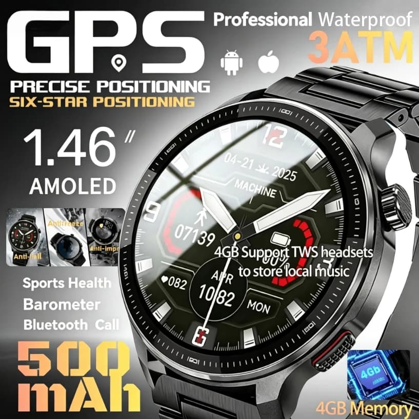 2026 GPS Smart Watch 4GB Storage Offline Map Local Music Video Playback 200+ Custom Dials Outdoor Sports Waterproof Smartwatch
