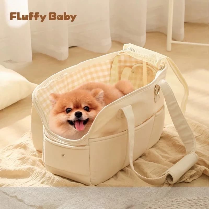 Borsa da trasporto per animali domestici in stile coreano, borsa a tracolla portatile per cani e gatti, borsa da viaggio pieghevole per cuccioli con rete traspirante per piccoli animali