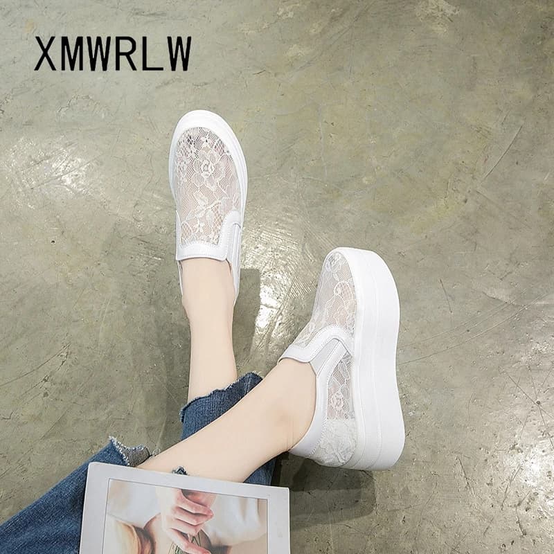 XMWRLW Primavera Estate Donna Scarpe con plateau piatto Mocassini slip on traspiranti femminili Suola spessa Scarpe casual estive da donna Mocassini